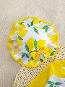 SHEIN Bộ áo tắm dài tay cho bé gái này có thiết kế dễ thương và đa năng với họa tiết bánh macaron. Hoàn hảo cho các buổi chụp ảnh, kỳ nghỉ và lễ hội, đặc biệt là vào mùa xuân và mùa hè. - Màu vàng - Xem 4