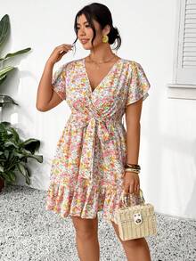 SHEIN Frenchy Đầm hoa nhí dáng rộng, thường ngày, cỡ lớn - Nhiều màu - Xem 4