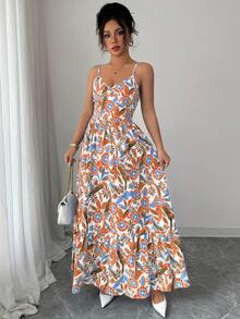 Vestido de verano elegante y estilizado con estampado y cuello halter para vacaciones de la mujer - Multicolor 2 - Ver 4