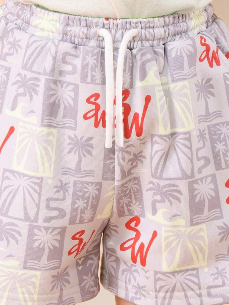 Boys Two Piece Summer Co-Ord Set With Crew Neck T-Shirt And Checkerboard Print Shorts For Casual Wear