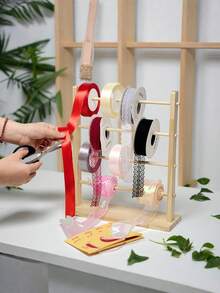 1PC Vertical Multi Size Wooden Ribbon Organizer Spool Holder Jewelry Display Stand Multi Functional Ribbon Rack Storage Organizer For DIY Craft Room Cake Shop Gift Shop Flower Shop Daily Home Use Desktop Organizer Sewing Craft Supplies - Yellow - View 3