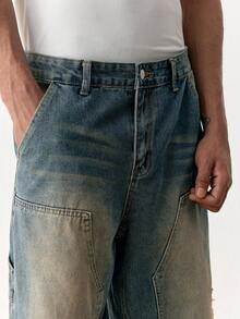 SWAVVY 男士休闲水洗直筒牛仔裤 - 深色水洗藍 - 查看 4