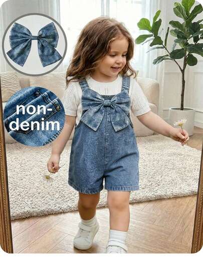 Mono de bebé niña azul con moño, versátil para el verano