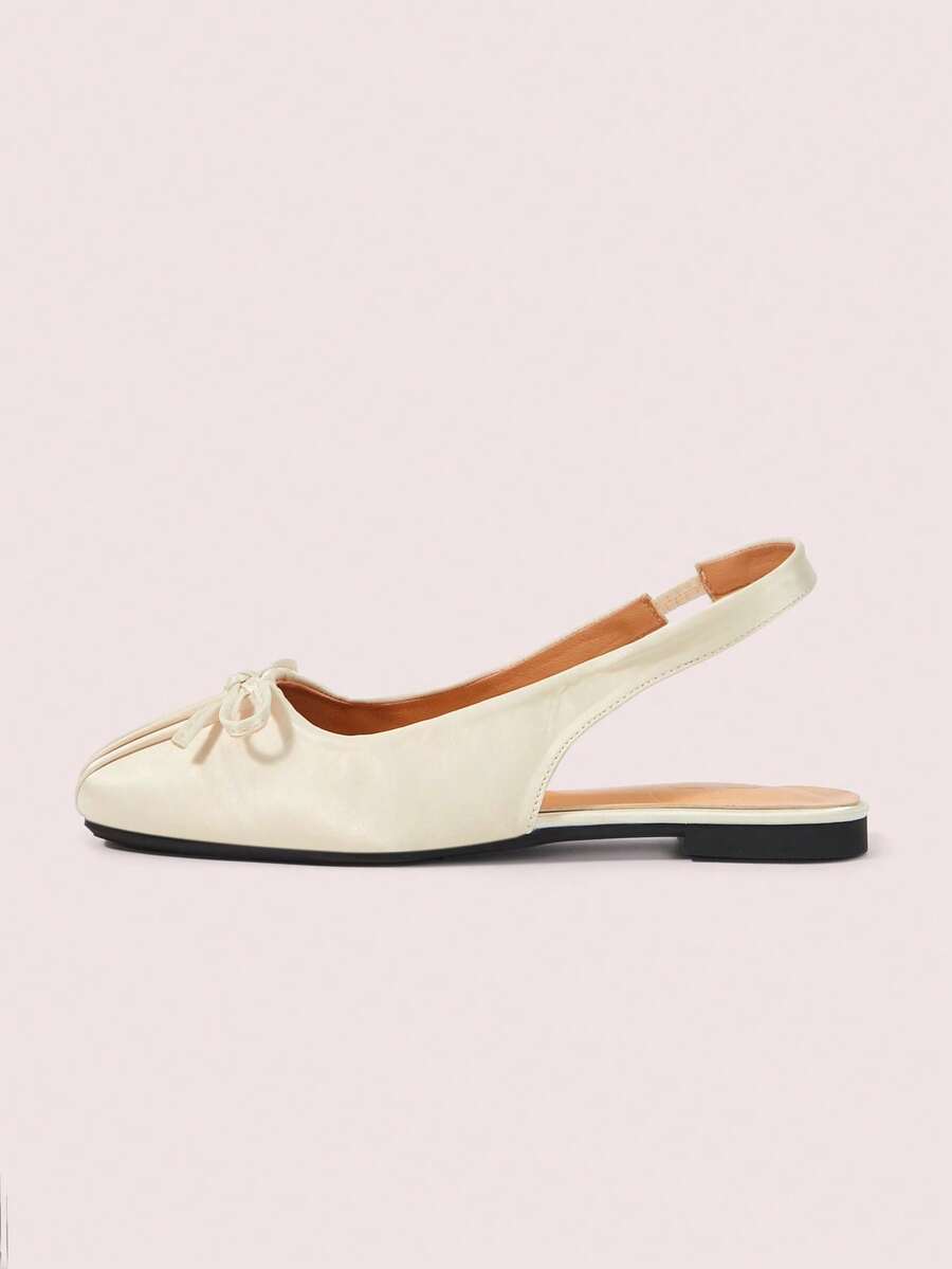 CUCCOO DOLLMOD 女士浅黄色春夏新款方头闭趾凉鞋蝴蝶结仿丝绸缎面时尚高跟平底鞋 - 黃色 - 查看 1