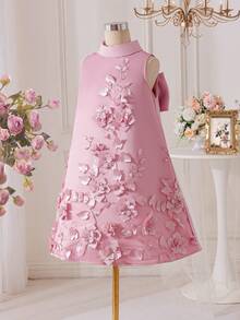 SHEIN 少女款3D立体花卉粉色优雅连衣裙，适合毕业舞会、生日派对、情人节、花童等场合，尽显华丽宫廷风情。 - 淺粉色 - 查看 7