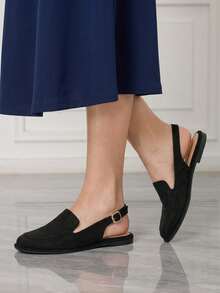 Sleekvia Women's Black Fashionable Soft-Sole Comfortable Flat Slingback Shoes, Versatile For Commuting, Lightweight And Comfortable With Heel Strap - Black - View 5
