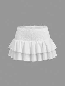 Coolane Women's White Summer Cute Date Night Boho Lace Stretchy Low Rise Ruffle Tiered Skirt,Casual Country Concert Streetwear Western Beach Vacation Outfits - White - View 8