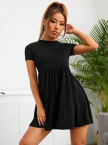 SHEIN LUNE Đầm ngắn trơn màu dành cho nữ, kiểu dáng thường ngày cho mùa hè. - màu đen - Xem 1