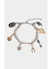 Noxbound Sombrero de vaquero estilo retro occidental para cruce de fronteras, pulseras con colgantes de amor, palma y otros, simples y de moda, adecuadas para fiestas, conciertos, festivales, minimalistas/vintage/elegantes, para mamá/mujer/niña/madre, verano/playa/baile de graduación/fiesta/vacaciones/viaje, bohemio/moderno/elegante, para uso diario/día laboral - Plata ardiente - Ver 2