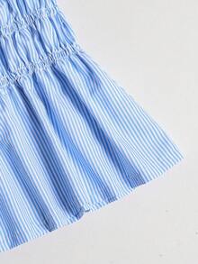 SHEIN Sparklyn Girls Striped Camisole Top And Straight Leg Pants Summer Vacation Outfit - Blue - View 4