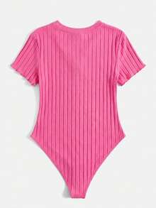 SHEIN EZwear 大码女式V领休闲百搭连体衣，适合日常穿着 - 中紫紅色 - 查看 2