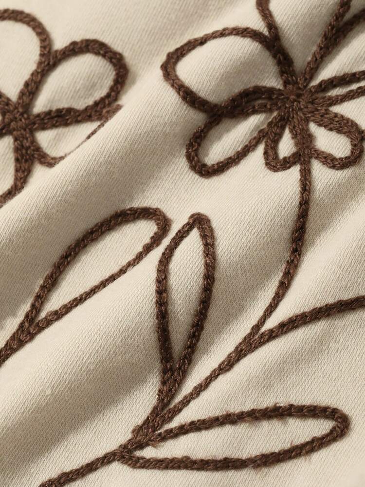 Women's Round Neck Short Sleeve Floral Embroidery & Letter Decor Pullover T-Shirt, Vacation & Casual City Style