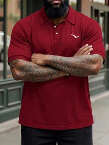 Manfinity Homme Kemeja Polo Lengan Pendek Kasual Kancing Tunggal Ukuran Besar Pria, Musim Panas - Burgundy - View 2