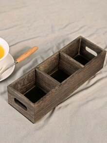 A Wooden Tea Bag Organizer With Three Compartments, Including A Sugar Bag Holder, Suitable For Countertop Use. - Multicolor - View 1