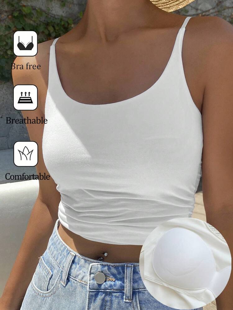 Women's Summer Spaghetti Strap Camisole With Built-In Padded Bra, Casual & Sexy