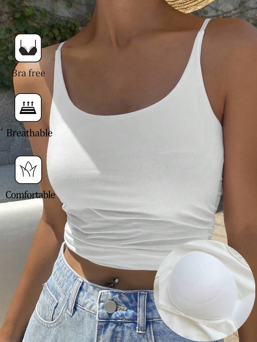DAZY Áo hai dây mùa hè dành cho nữ, có đệm ngực tích hợp, kiểu dáng giản dị và gợi cảm. - trắng - Xem 1