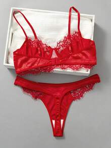 Set de lencería panel con encaje de pestaña con aro - Rojo - Ver 2