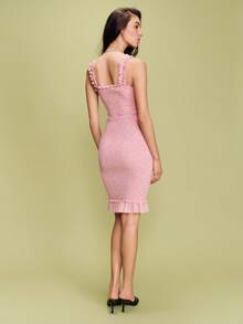 lacRébo Đầm cúp ngực chấm bi hồng với chi tiết xếp ly và bèo nhún dễ thương, phong cách Pháp mùa xuân hè, phong cách Paris, đầm hẹn hò, đầm chấm bi, đầm đi nghỉ mát, đầm bèo nhún hồng. - Màu Hồng baby - Xem 2