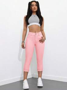 Rivivi Casual Solid Color Slim Fit Jeans - Pink - View 6
