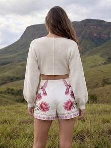 CAJUNI Chân váy thời trang mùa hè phong cách Bohemian in họa tiết nhiệt đới màu trắng - Màu be - Xem 2