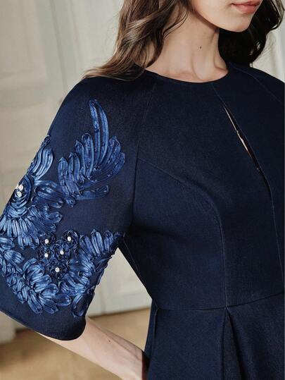 Anewsta Vintage Elegant Waist Tie Embroidered 3/4 Sleeve Blouse For Women