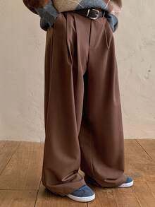 DAZY Tween Girls Solid Color Woven Wide Leg Pants, Fall - Brown - View 4