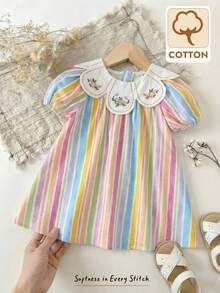 Cozy Pixies Baby Girl Floral Print Contrast Ruffle Collar Sleeveless Waist Dress Pastel Baby Dress Toddler Rainbow Dress Baby Rainbow Dress Baby Pastel Dress - Pink - View 1