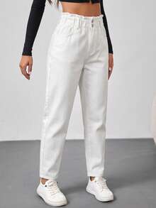 SHEIN Tall 女士休闲修身锥形阔腰牛仔裤蓝色高个女式牛仔裤女士裤子冬季女式裤子牛仔装 - 白色 - 查看 5