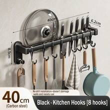 Kitchen Utensil Rack, Wall Mounted Kitchen Organizer, Pot And Pan Storage Rack Set With Silent Sliding Hooks, Black Gray, For Kitchen And Dining Room - Multicolor - View 10