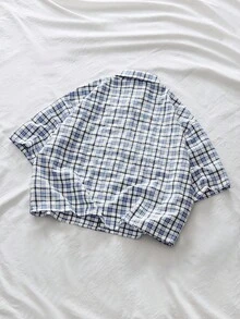 AXEPEAK Áo sơ mi nam tay ngắn cài cúc phía trước, họa tiết kẻ caro và ngôi sao, kiểu dáng thường ngày, thích hợp cho mùa hè. - Xám - Xem 2