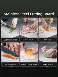 不锈钢厨房砧板，双面可用，防霉抗菌，更卫生健康，金属光泽经久耐用。适用于切割肉类、蔬菜和水果，适用于厨房、餐厅、宿舍和户外露营。厨房必备用品，复活节和母亲节的完美礼物。 - 彩色 - 查看 11