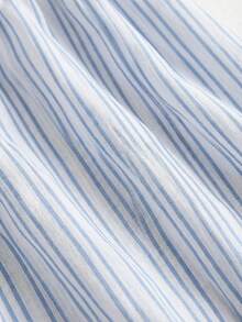 女童休闲度假蓝色条纹波点蕾丝吊带背心，柔软时尚设计，适合夏季、度假、旅行、上学、日常穿着。 - 藍色 - 查看 5