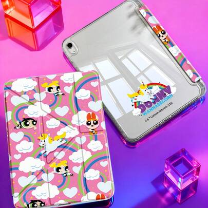THE POWERPUFF GIRLS X SHEIN Ốp bảo vệ máy tính bảng hình cầu vồng hoạt hình và bé gái, tương thích với iPad (A16) 11 inch thế hệ thứ 11 2025/Pad thế hệ thứ 10, Pad Pro 2020/2021 11 inch, Pad 7/8/9, Galaxy Tab A9 Plus, chất liệu cao cấp, có tính năng gập 3+Y, chức năng tự động bật/tắt màn hình và ngăn đựng bút tích hợp, chống sốc.