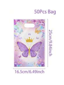 50 Stücke lila Schmetterling Geschenktüten, Geburtstags Party Gastgeschenke, Hochzeit Souvenir Tüten mit Kunststoffgriff, Schmetterling Deko für Mädchen Geburtstag, Baby Shower, 1. Geburtstag Party Zubehör - Mehrfarbig - Übersicht 8