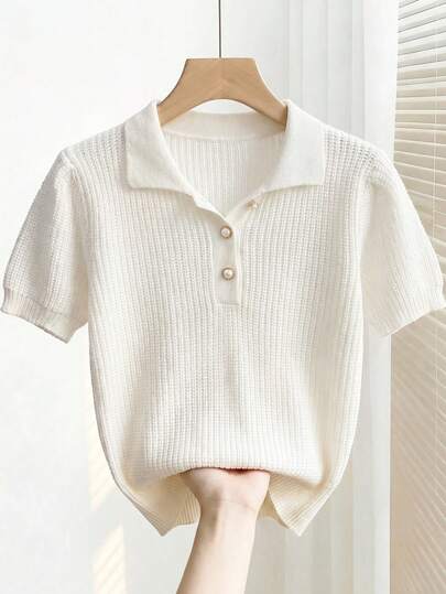 Franclia Áo thun nữ tay ngắn cổ polo họa tiết hoa 3D thời trang xuân/hè, màu trắng, thích hợp mặc đi nghỉ mát, dã ngoại, biển, mùa xuân, trang phục mùa xuân cho nữ, trang phục đi nghỉ mát cho nữ, áo thun mùa hè thường ngày cho nữ, áo thun dệt kim cho nữ, áo thun mùa hè cho nữ.