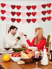 1 Piece Heart Shaped Hanging Banner Garland Valentine's Day Decor Pink Red Burgundy Love Theme Engagement Wedding Anniversary Party Room Home Decoration Romantic Ornament - multicolor - View 5