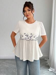 SHEIN LUNE Plus Size Women's Printed Loose Top, Solid Color Casual Pants Set, Leisure Daily Holiday Outfit - Multicolor - View 6
