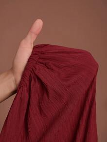 大码女式冬季纯色开衩褶皱超阔腿裤，裤脚抽绳设计，百搭实用，适合夏季/圣诞节/新年/感恩节/海滩/优雅场合/社交/通勤/日常/商务穿着 - 酒紅色 - 查看 8