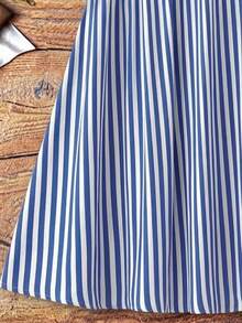 Linhara Vestido sin mangas con cuello en V a rayas y parches, adecuado para vacaciones, talla grande - Azul y blanco - Ver 5