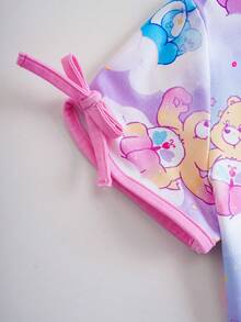 SHEIN X Care Bears Set de 2 piezas de pijama para niñas pequeñas de estilo lindo, conjunto de pantalones cortos de manga corta y cuello redondo, ropa cómoda para estar en casa, colaboración con Carebear - Multicolor - Ver 8