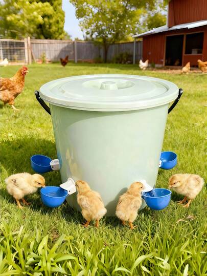 5PCS Large Blue Automatic Poultry Waterer Cup Set Easy Install Leak Proof Heavy Duty Chicken Drinking Cup For Chicken Duck Goose Turkey Rabbit Farm Supplies Poultry Equipment Water Cups Only Bucket Not Included