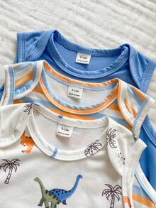 Vintaside Kids Bộ 3 món áo liền quần cho bé trai mùa hè màu xanh dương in hình sinh vật biển dễ thương. - Nhiều màu - Xem 6