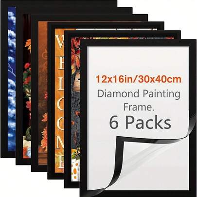6/4/2PCS Magnetic Diamond Art Picture Frames 10X16"/30x30cm - Self-Adhesive, Fits 25.4X35.56cm/25x25cm Paintings | Versatile Display For Walls, Windows, Doors | Black, Room Decor Home Decor Wall Art Storage For Halloween, Christmas Decorations