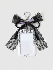 ROMWE Kawaii 1款全新Y2K个性化复古时尚甜美酷炫暗黑哥特风手工串珠黑色圆珠蕾丝蝴蝶结玫瑰荆棘十字架白色天使恶魔翅膀印花亚克力滑动卡套校园卡套、明星卡套、旅行交通卡套DIY钥匙扣配件包包挂件，适合上班族、学生、派对爱好者、日常佩戴、节日礼物 - 黑白色-103 - 查看 2