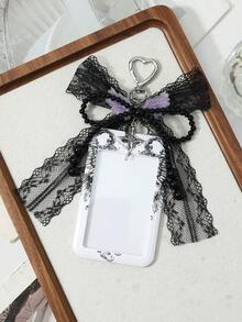 ROMWE Kawaii 1款全新Y2K个性化复古时尚甜美酷炫暗黑哥特风手工串珠黑色圆珠蕾丝蝴蝶结玫瑰荆棘十字架白色天使恶魔翅膀印花亚克力滑动卡套校园卡套、明星卡套、旅行交通卡套DIY钥匙扣配件包包挂件，适合上班族、学生、派对爱好者、日常佩戴、节日礼物 - 黑白色-103 - 查看 5
