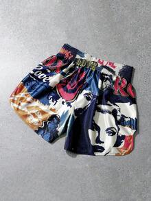 ROMWE MEN Anime 男士时尚印花拳击短裤，夏季款 - 彩色 - 查看 2