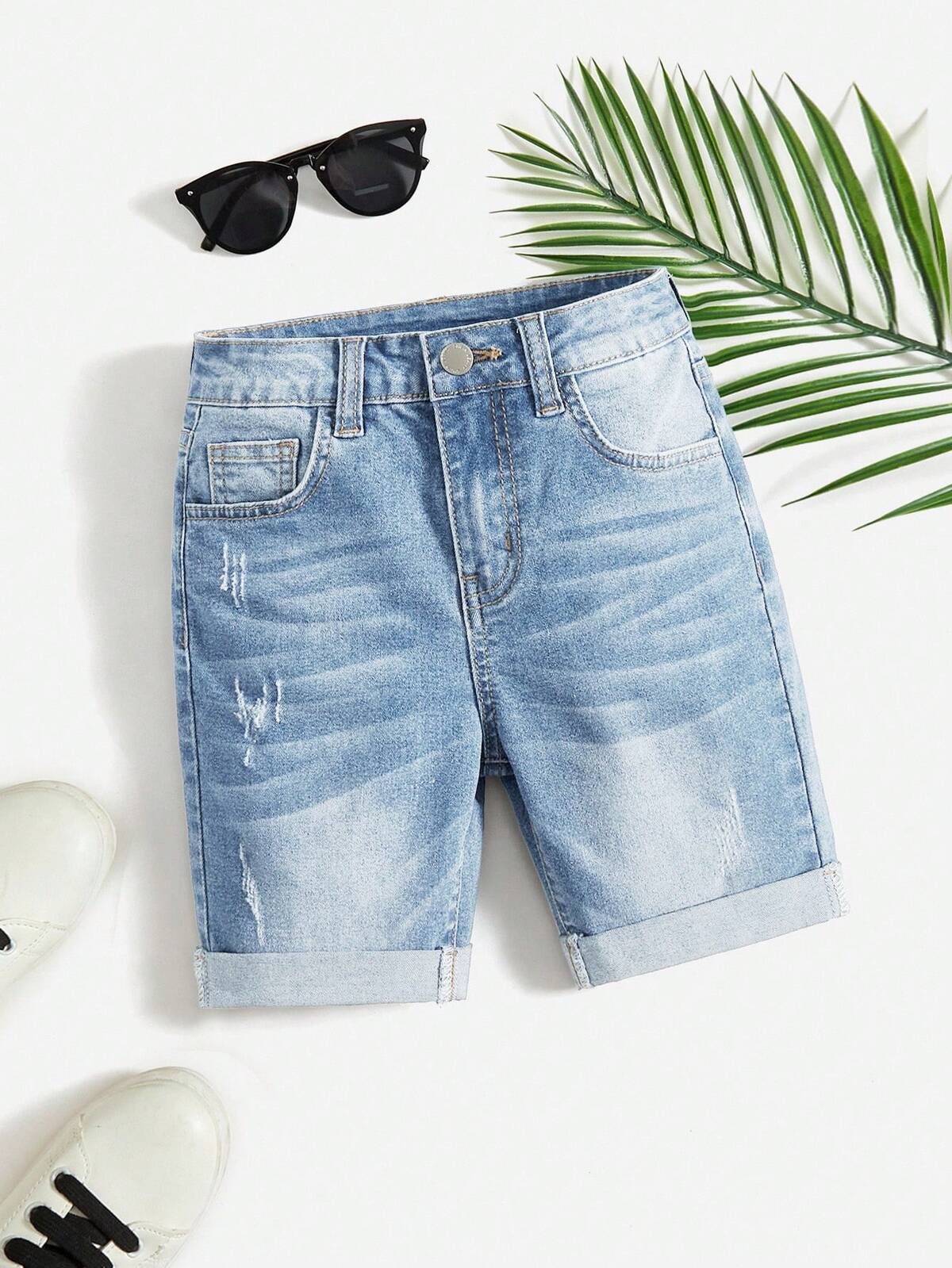 SHEIN Short en jean décontracté avec taille élastique et poches, style mode adolescent "Old Money". Idéal pour le port quotidien, l'été, le printemps, les festivals et la plage 3