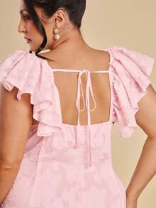 SHEIN BAE Robe d'été élégante de grande taille, couleur unie, avec découpes et volants à l'ourlet - Rose bonbon - Voir 7