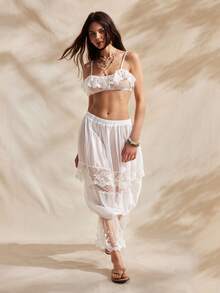Women's Lace Camisole Top And Elastic Waist Pants Casual 2 Pieces Set Bohemian Women's Summer Outfits Boho Outfit For Women Women's Summer Co Ord Brunch Outfits For Women 2 Piece Lace 2 Piece Set White 2 Piece Set - White - View 6