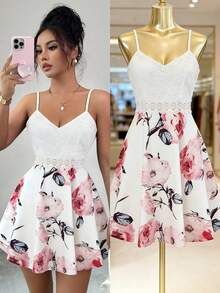 SHEIN LUNE Vestido Con Encaje Y Estampado Floral Para Cami - Multicolor - Ver 3